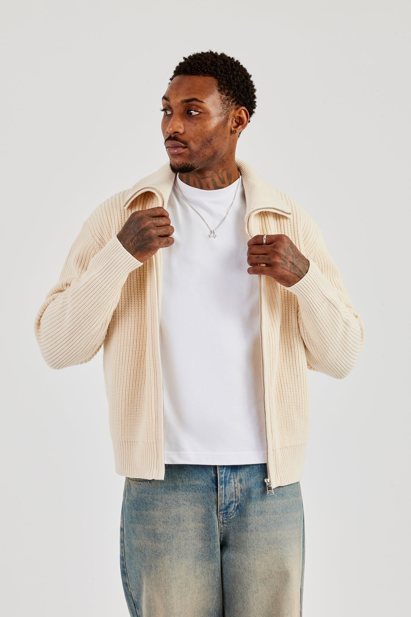 Knitted Funnel Neck Jumper - Off White